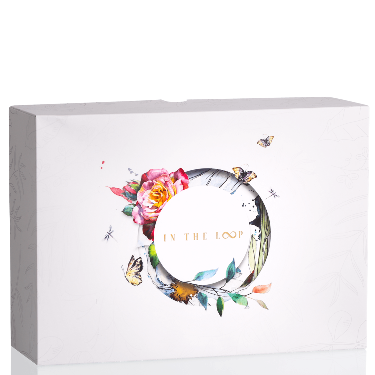 Stunning FSC and recycled card gift box. Pure white with flora and fauna drawings